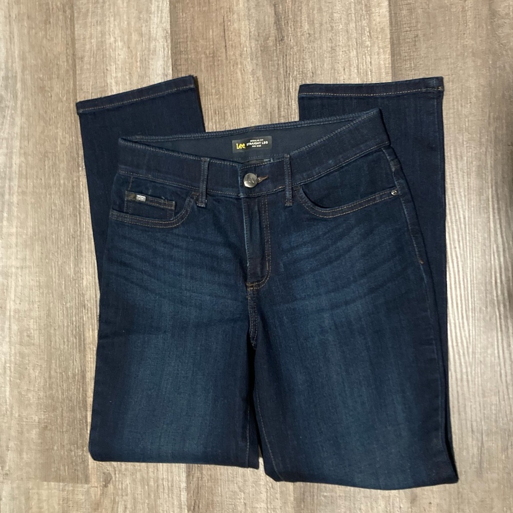 Lee strait leg mid ride dark blue jeans